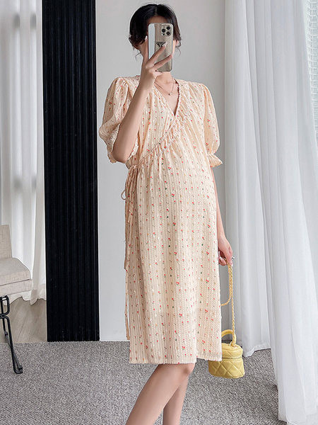 Sieviešu ikdienas kleita grūtniecēm ar 3/4 piedurknēm V kakla izgriezumā