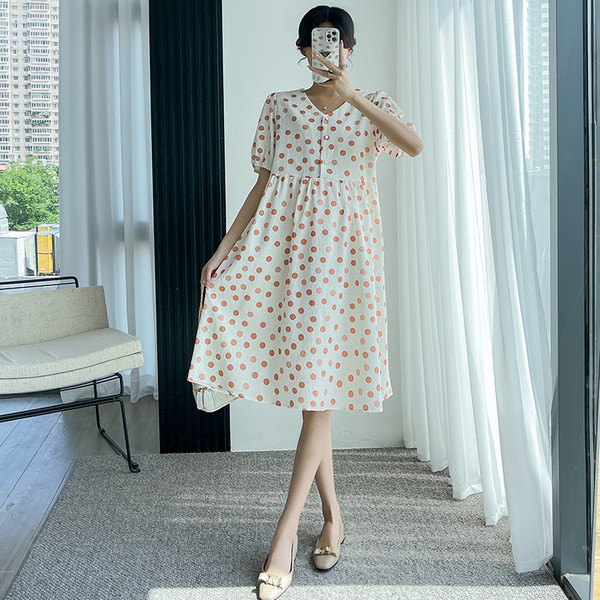 Ženska izrezana haljina za trudnice na točkice