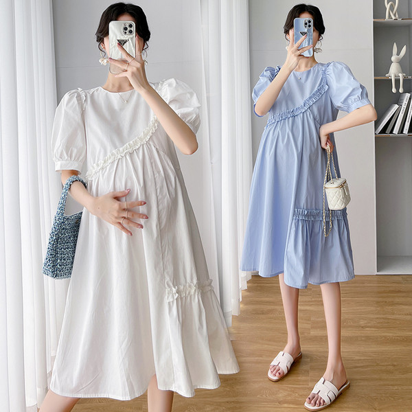 Ежедневна широка рокля за бременни с буфан ръкави