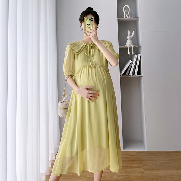 Sieviešu kleita no šifona piegriezuma raksta grūtniecēm