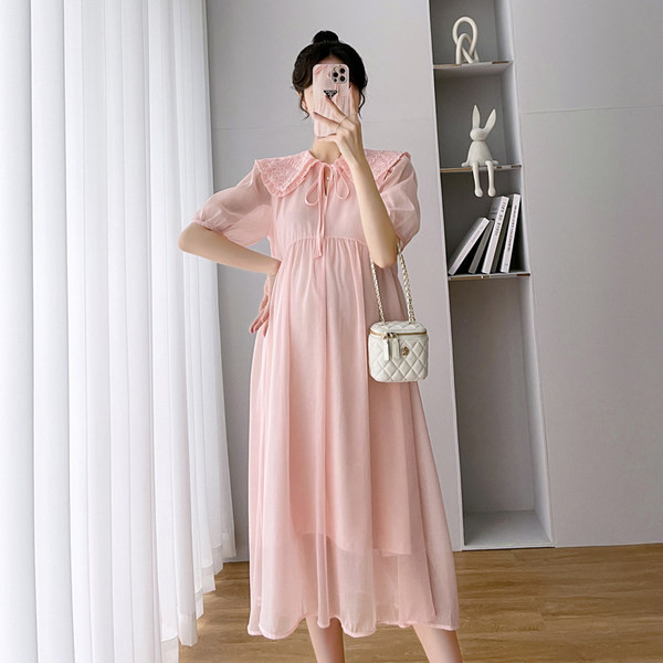 Sieviešu kleita no šifona piegriezuma raksta grūtniecēm