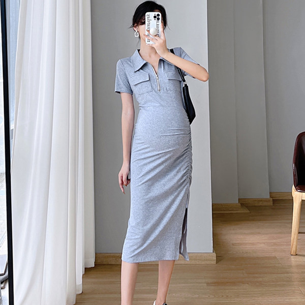 Izstiepta grūtnieču kleita ar rāvējslēdzēju un saitēm