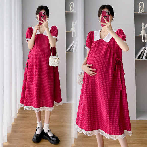 Ikdienas kleita ar V veida kakla izgriezumu ar izšuvumu grūtniecēm