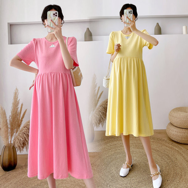 Šarena ženska trudnička haljina s ovalnim izrezom