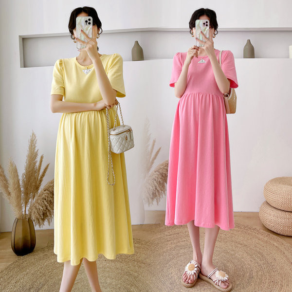 Šarena ženska trudnička haljina s ovalnim izrezom