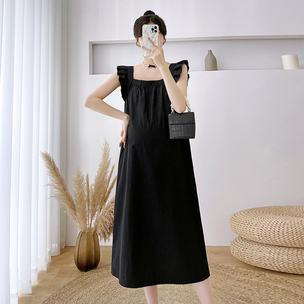 Nėščios moters vasariniai rūbai vasariškai madingi mediniai ausų raišteliai per kelius laisvai berankove nėščiųjų suknelė vasarinis sijonas