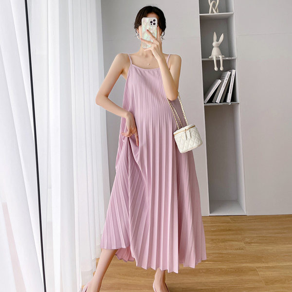 Rochie De Maternitate Plisată Decupată Cu Bretele Subțiri