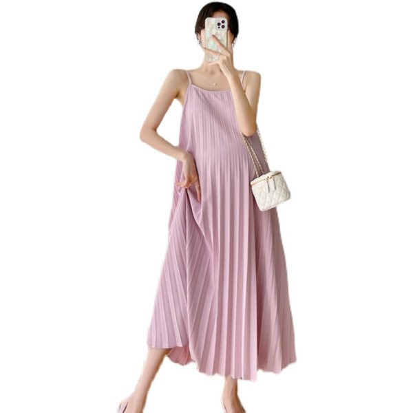 Rochie De Maternitate Plisată Decupată Cu Bretele Subțiri