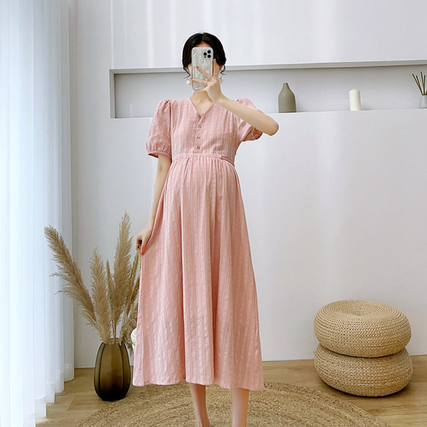 Ikdienas grūtnieču kleita ar īsām piedurknēm ar saitēm viduklī