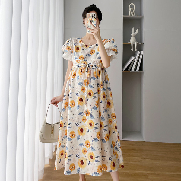 Μοντέρνο παιδικό φόρεμα με φλοράλ μοτίβο για εγκύους