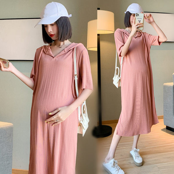 Ženska ležerna haljina za trudnice s kapuljačom