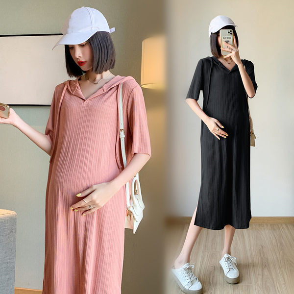 Ženska ležerna haljina za trudnice s kapuljačom