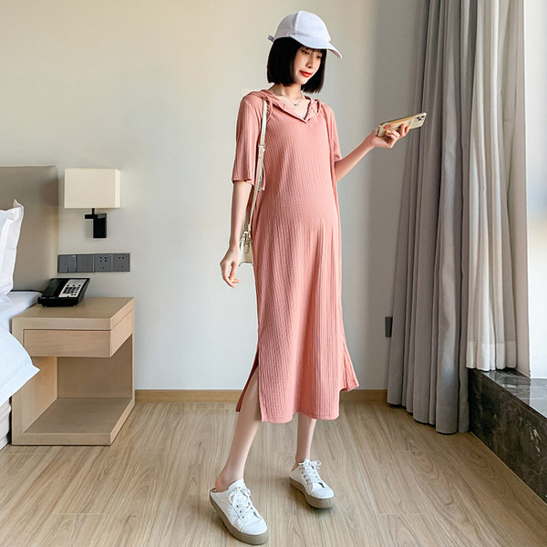 Ženska ležerna haljina za trudnice s kapuljačom