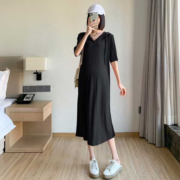 Ženska ležerna haljina za trudnice s kapuljačom