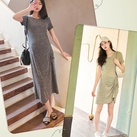 Ikdienas vasaras kleita ar ovālu kakla izgriezumu grūtniecēm