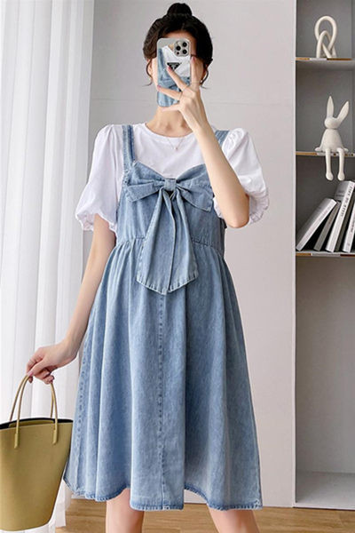 Sieviešu džinsa svārki ar lenti grūtniecībai