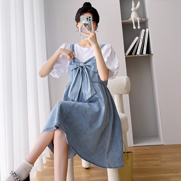 Sieviešu džinsa svārki ar lenti grūtniecībai