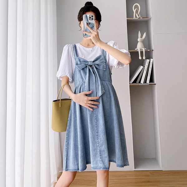 Sieviešu džinsa svārki ar lenti grūtniecībai