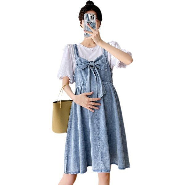 Sieviešu džinsa svārki ar lenti grūtniecībai