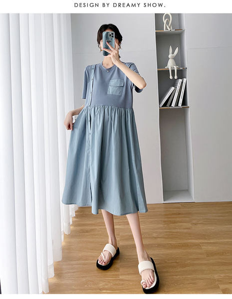 Vasaras kleita piegriezuma rakstā ar asimetrisku aizdari grūtniecēm