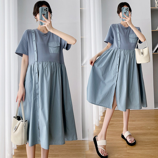 Vasaras kleita piegriezuma rakstā ar asimetrisku aizdari grūtniecēm