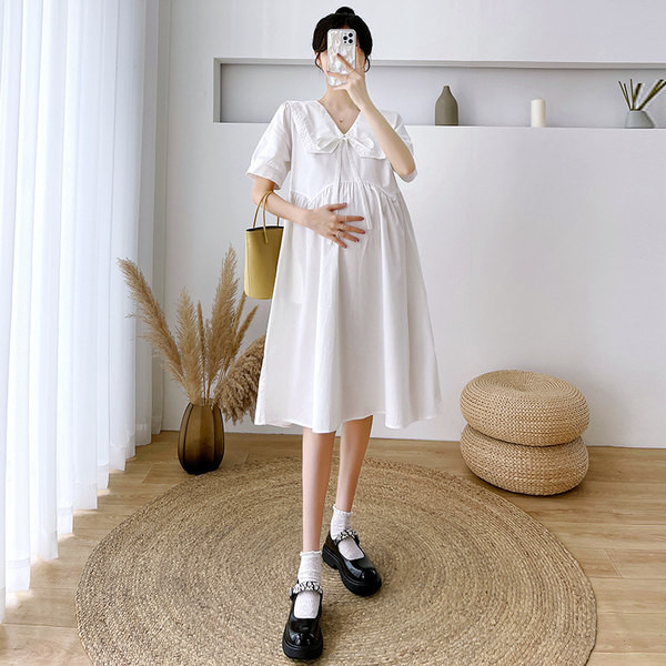 Ženska izrezana haljina s vezicama i širokim ovratnikom za trudnice