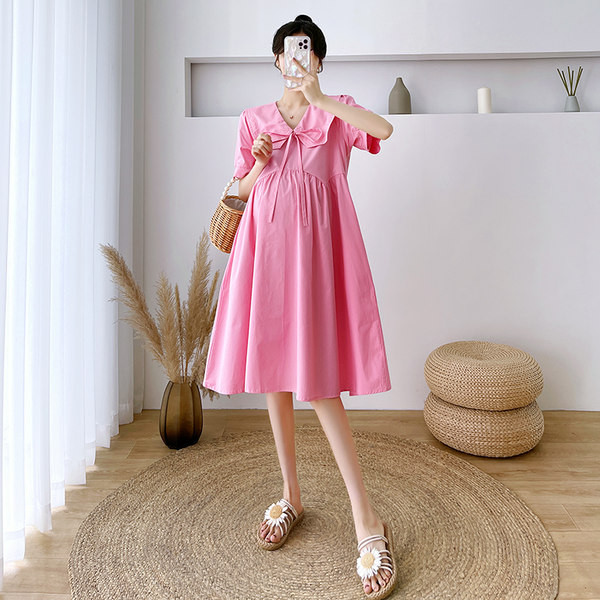 Ženska izrezana haljina s vezicama i širokim ovratnikom za trudnice