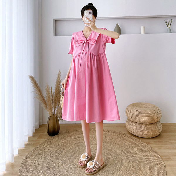 Ženska izrezana haljina s vezicama i širokim ovratnikom za trudnice