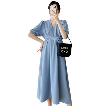 Καλοκαιρινό φόρεμα μοτίβο με μυτερή λαιμόκοψη για εγκύους