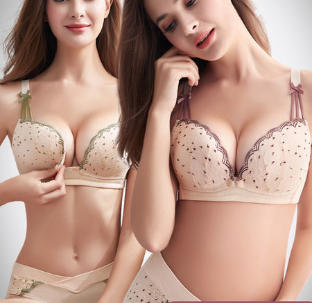 Sieviešu krūšturis ar mežģīnēm un lentēm barojošām māmiņām