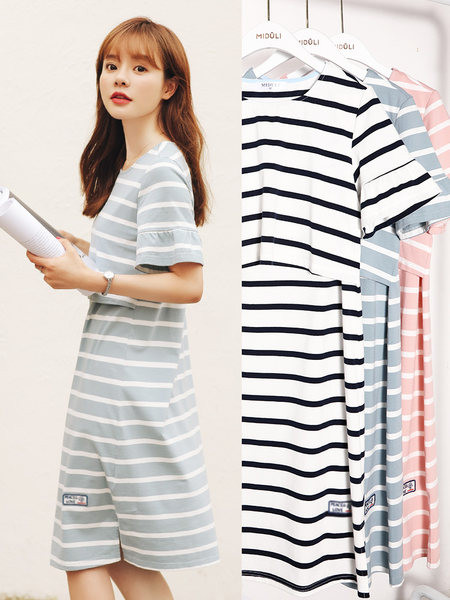 Ženska prugasta pidžama s lotos rukavima