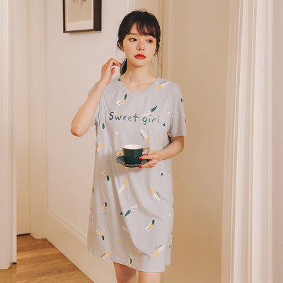 Moteriški naktiniai nėščiųjų naktiniai marškiniai su apvalia kakle