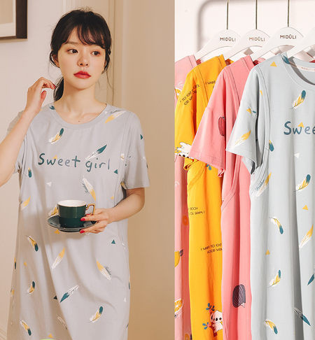 Moteriški naktiniai nėščiųjų naktiniai marškiniai su apvalia kakle