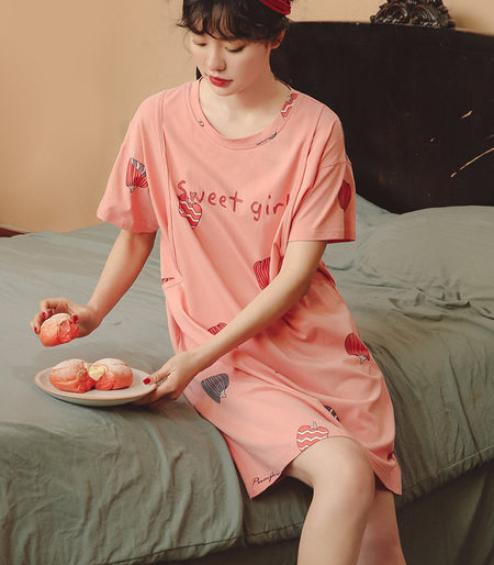 Moteriški naktiniai nėščiųjų naktiniai marškiniai su apvalia kakle