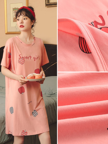 Moteriški naktiniai nėščiųjų naktiniai marškiniai su apvalia kakle