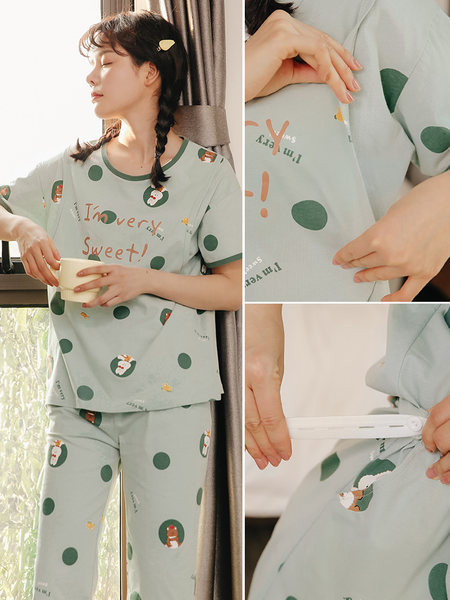 Divdaļīga grūtnieču pidžama ar īsām piedurknēm ar aplikāciju