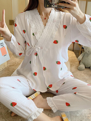 Памучна пижама  с дантела за бременни