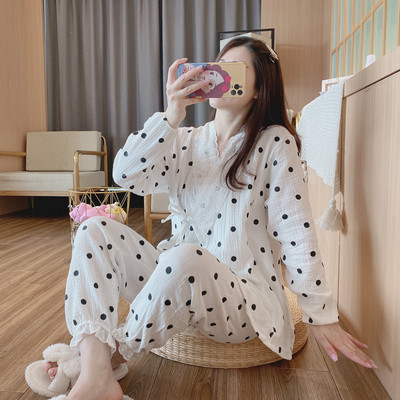 Kokvilnas pidžama ar mežģīnēm grūtniecēm