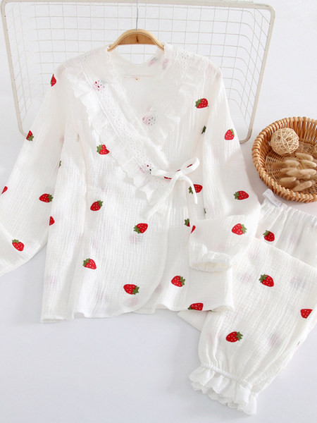 Kokvilnas pidžama ar mežģīnēm grūtniecēm