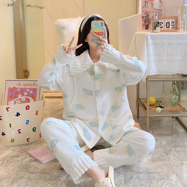 Pamučna zimska pidžama za trudnice