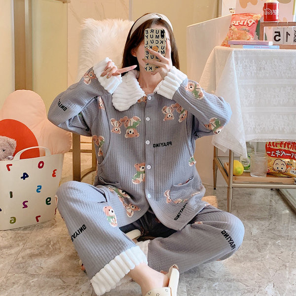 Pamučna zimska pidžama za trudnice