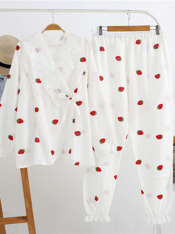 Памучна пижама с дълъг ръкав за бременни