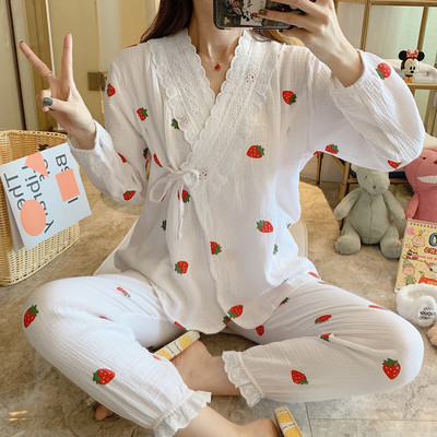 Kokvilnas grūtnieču pidžama ar garām piedurknēm