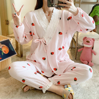 Kokvilnas grūtnieču pidžama ar garām piedurknēm