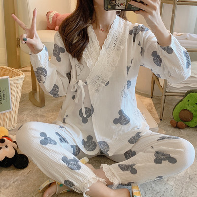 Kokvilnas grūtnieču pidžama ar garām piedurknēm