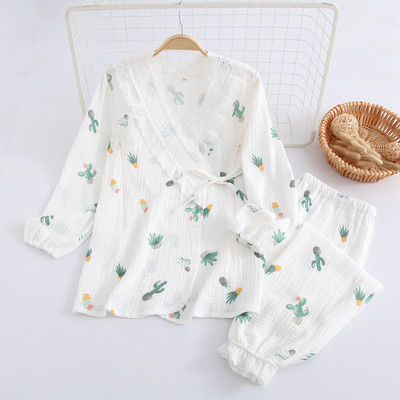 Kokvilnas grūtnieču pidžama ar garām piedurknēm