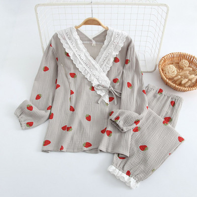 Kokvilnas grūtnieču pidžama ar garām piedurknēm