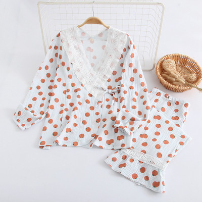 Kokvilnas grūtnieču pidžama ar garām piedurknēm