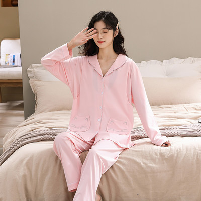 Sieviešu ikdienas grūtnieču pidžama ar pogām un kabatām