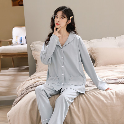 Sieviešu ikdienas grūtnieču pidžama ar pogām un kabatām